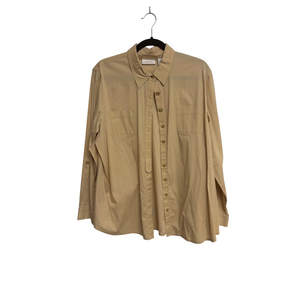 Chico's, Long Sleeve Beige Collared Button Down, Women's Size 2